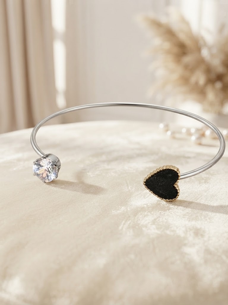 FAISANE CZ and Black Heart Open Bangle