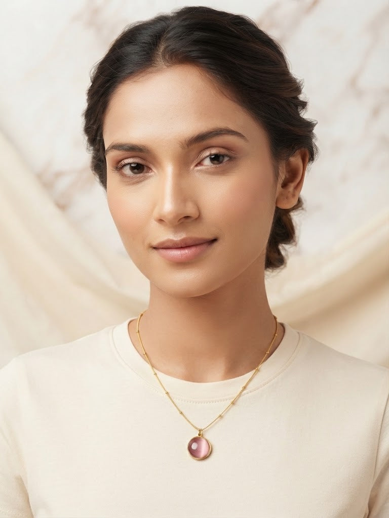 FAISANE Pink Cabochon Pendant Necklace