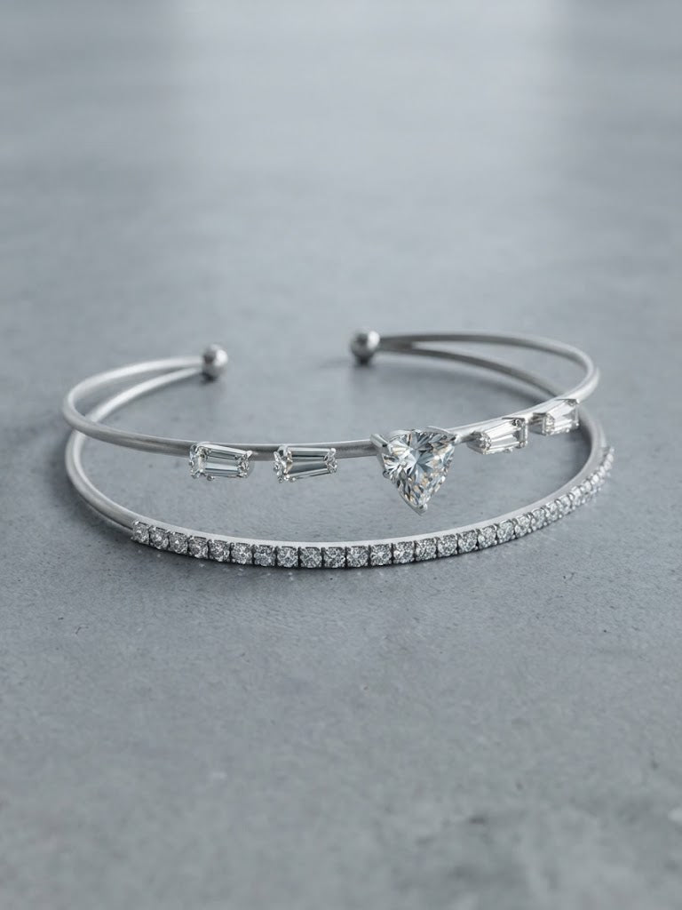 FAISANE Diamond Tennis and Baguette Heart Stacking Set