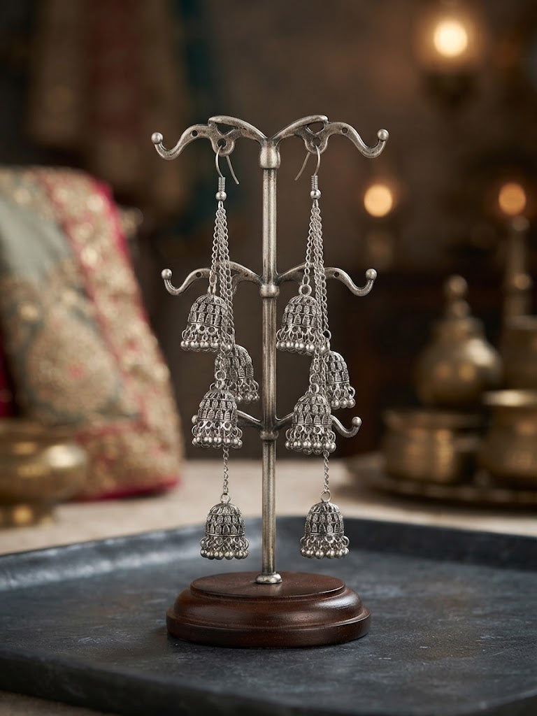 FAISANE Oxidized Silver Tiered Chandelier Earrings